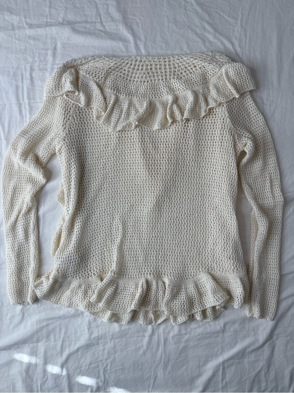 Anthropologie Angel of the North Cream Crochet Ruffle Top Size Large - Picture 5 of 11